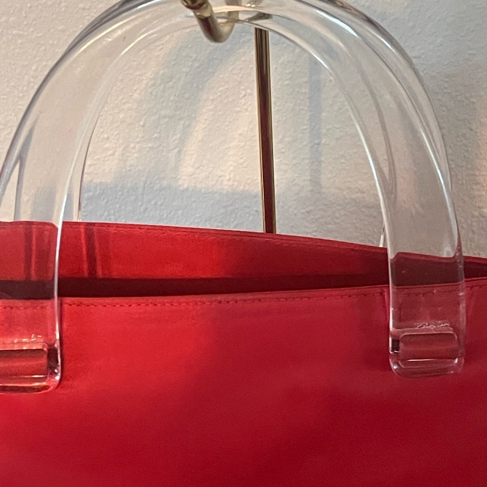 Prada Tesseto Nylon Triangle Red Tote with Transparent Handles - Picture 3 of 8